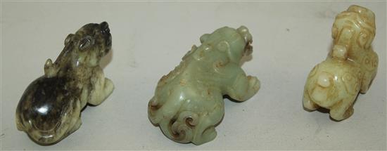 Three Chinese jade figures of mythical beasts, 19th / 20th century,